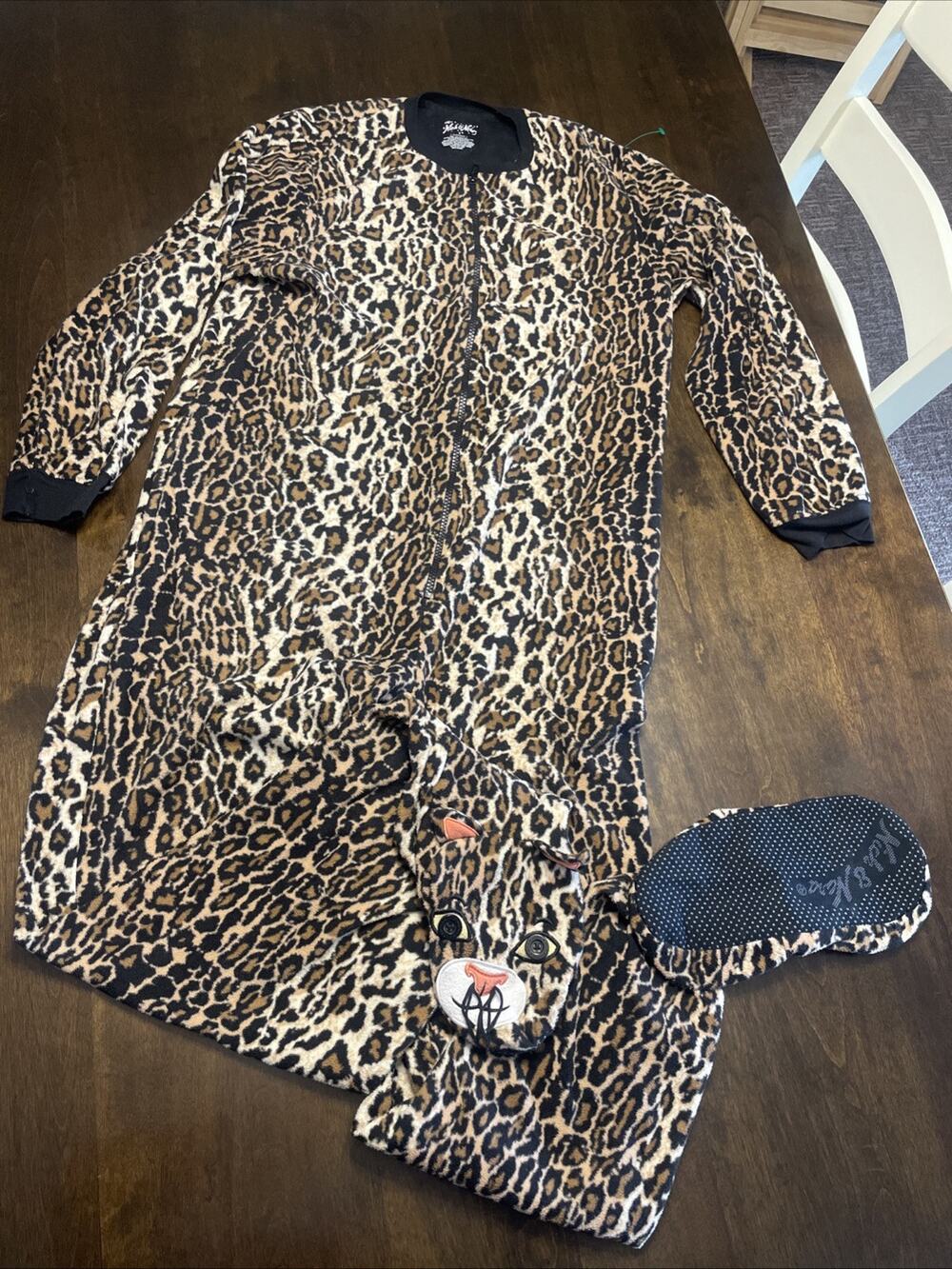 NICk & NORA Pajamas Size Small One Piece Zippered Footed LEOPARD Print Cat Face